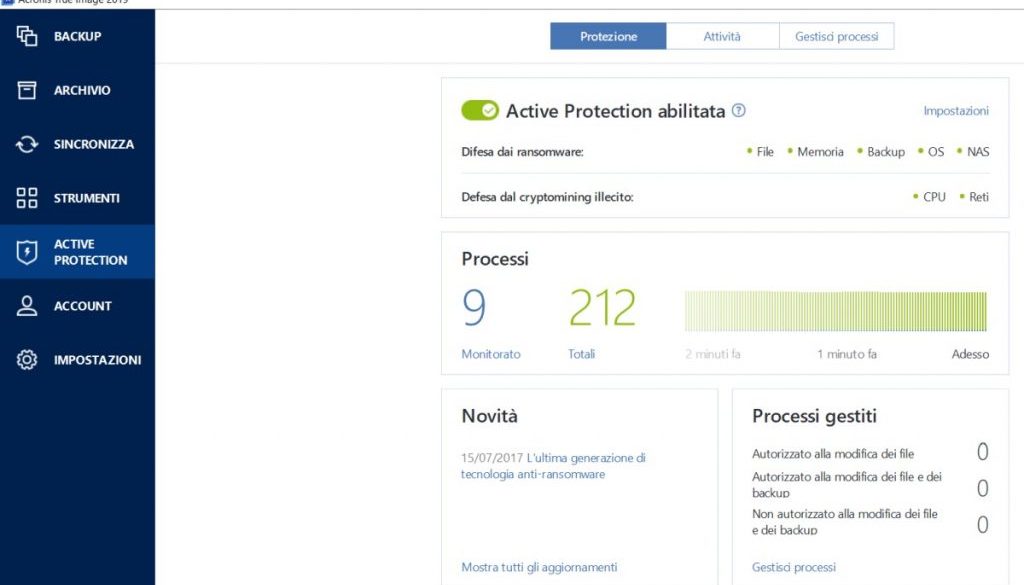 Acronis True Image 2019 Active protection cryptomining