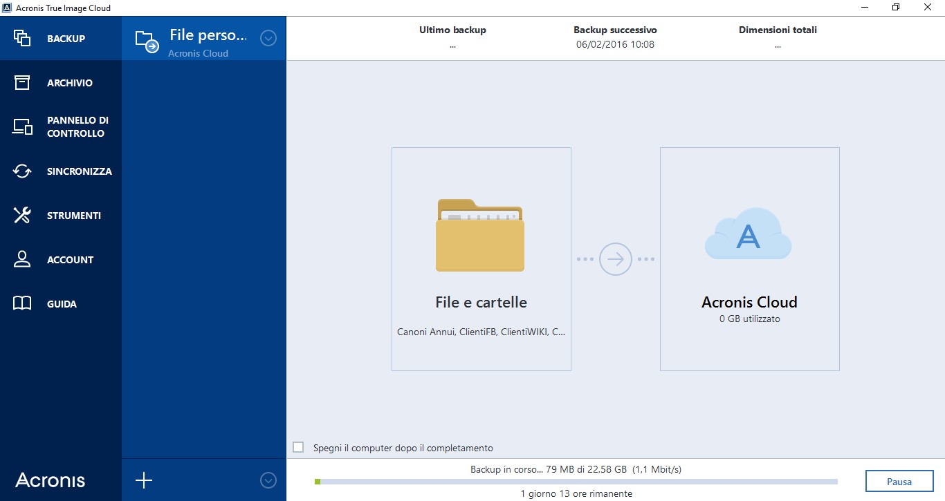 Acronis True Image Cloud screenshot